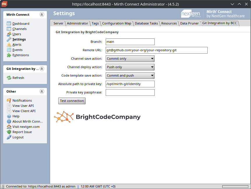 Screenshot of the Git Integration plugin settings